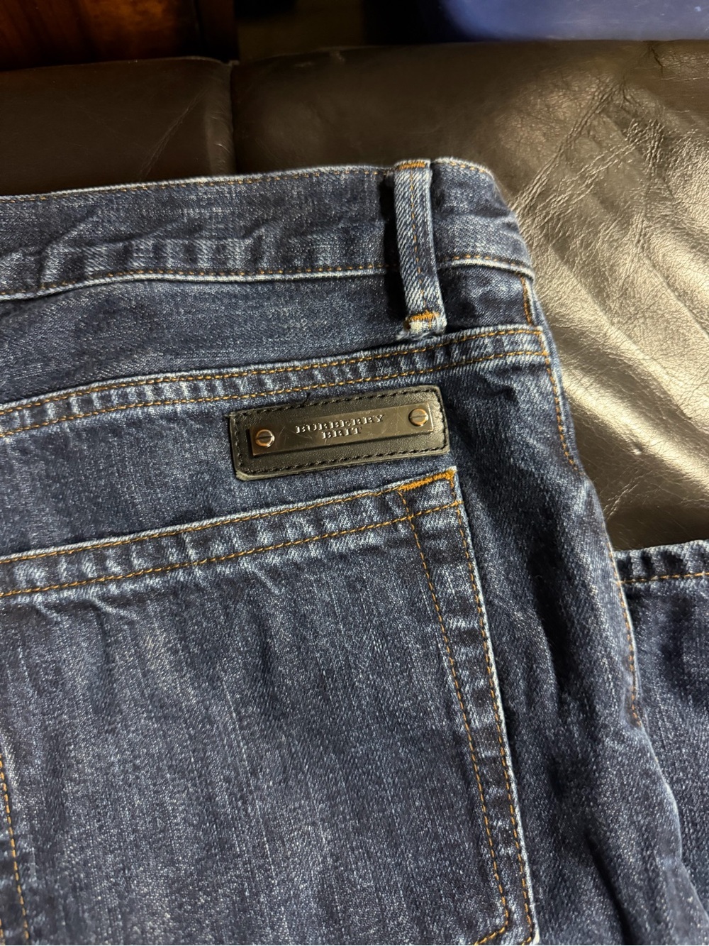 Burberry Indigo Relaxed Men’s Jeans with Leather Logo Patch